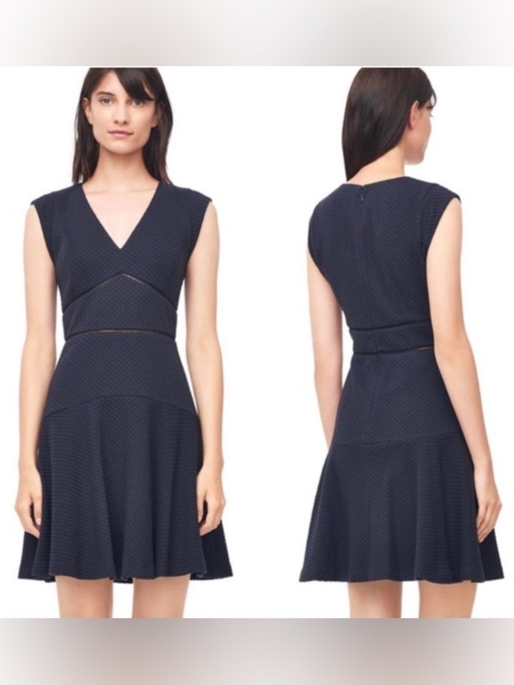 Rebecca Taylor Sleeveless Navy V-Neck Fit & Flare Dress